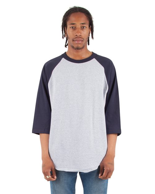 Unisex Raglan Three-Quarter Sleeve T-Shirt - Black/ White Front