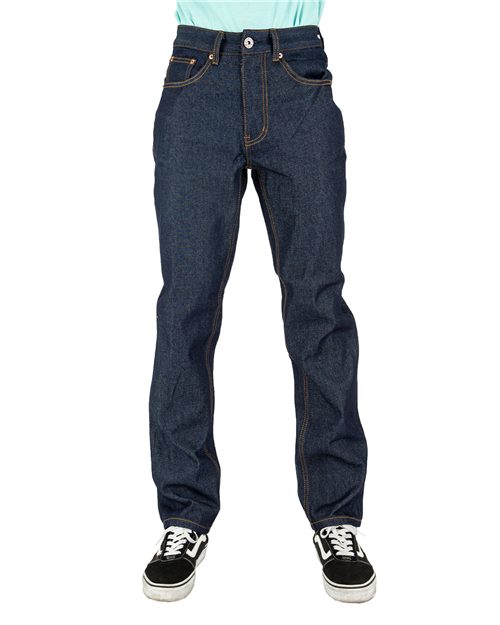 Unisex Raw Denim Straight-Leg Jean Pants - Stone Washed Denim Blue_36 Front