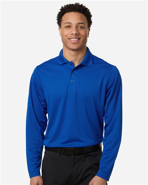 Men's Nova Performance Long Sleeve Pique Polo - Black Front