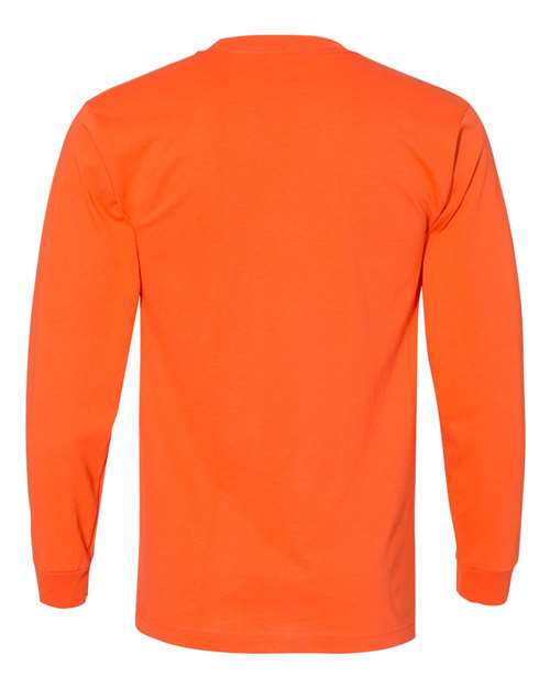 Unisex USA-Made Long Sleeve Pocket T-Shirt - Orange Back