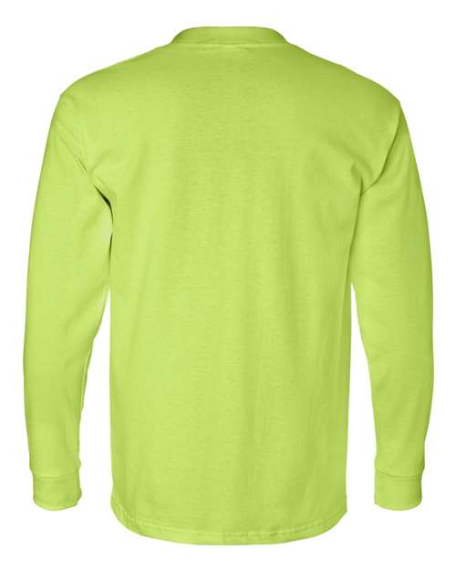 Unisex USA-Made Long Sleeve Pocket T-Shirt - Lime Green Back
