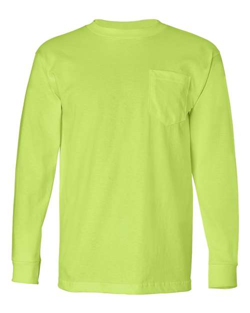 Unisex USA-Made Long Sleeve Pocket T-Shirt - Lime Green Front