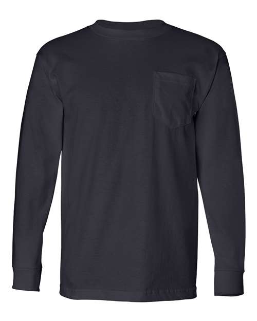 Unisex USA-Made Long Sleeve Pocket T-Shirt - Navy Front
