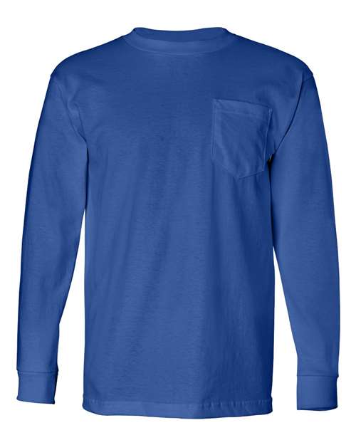 Unisex USA-Made Long Sleeve Pocket T-Shirt - Royal Blue Front