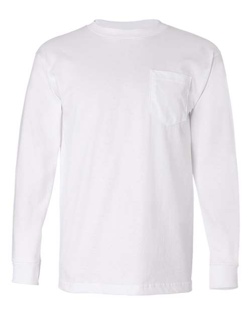 Unisex USA-Made Long Sleeve Pocket T-Shirt - White Front