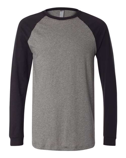Men's Long Sleeve Jersey Baseball Tee - Deep Heather/ Black Front