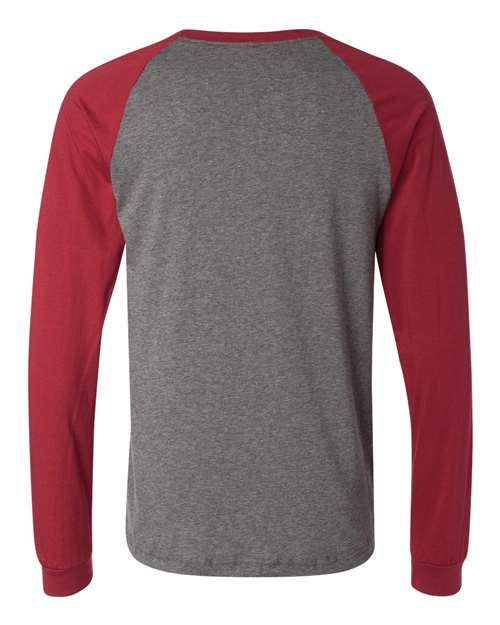 Men's Long Sleeve Jersey Baseball Tee - Deep Heather/ Cardinal Back