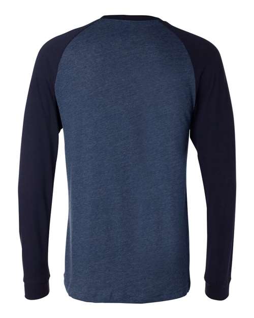 Men's Long Sleeve Jersey Baseball Tee - Heather Navy/ Midnight Back