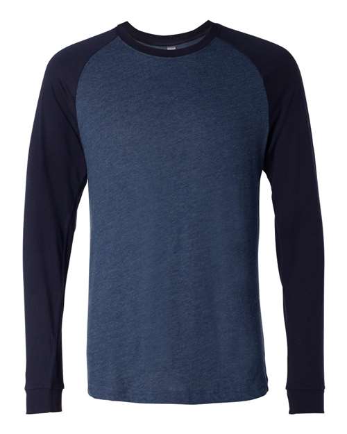 Men's Long Sleeve Jersey Baseball Tee - Heather Navy/ Midnight Front