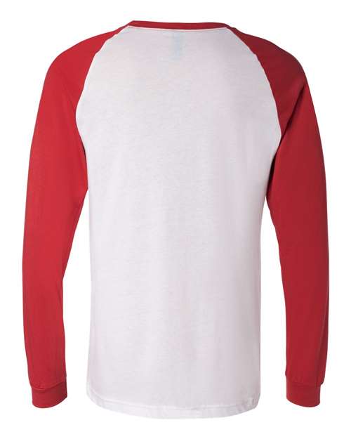 Men's Long Sleeve Jersey Baseball Tee - White/ Canvas Red Back