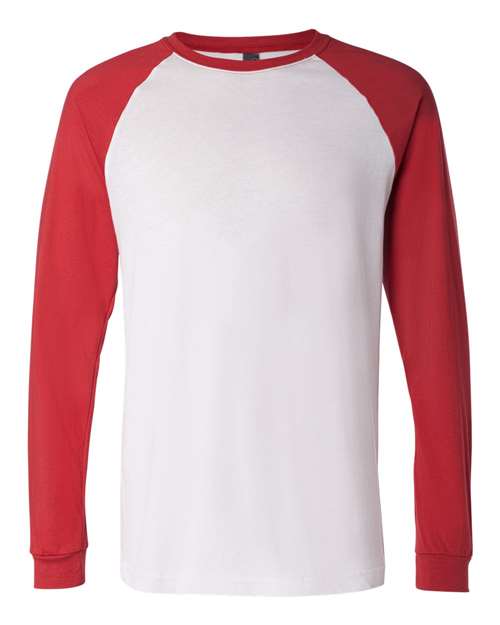 Men's Long Sleeve Jersey Baseball Tee - White/ Canvas Red Front
