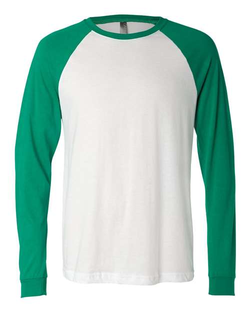 Men's Long Sleeve Jersey Baseball Tee - White/ Kelly Front