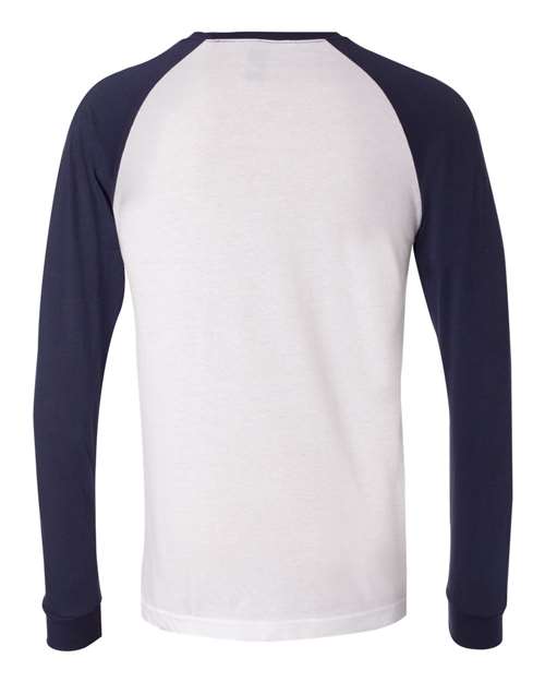 Men's Long Sleeve Jersey Baseball Tee - White/ Navy Back