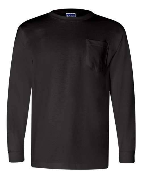 Unisex Union-Made Long Sleeve Pocket T-Shirt - Black Front