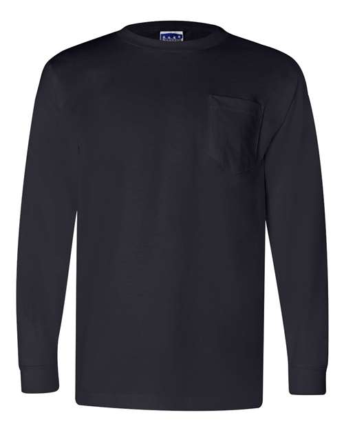 Unisex Union-Made Long Sleeve Pocket T-Shirt - Navy Front