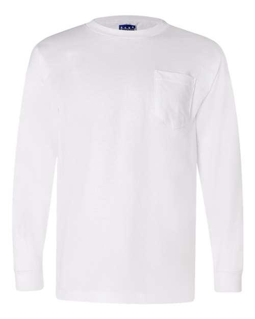 Unisex Union-Made Long Sleeve Pocket T-Shirt - White Front