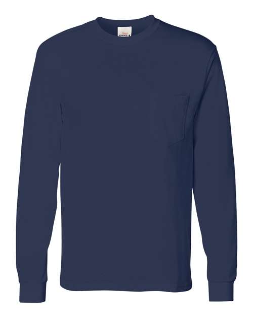 Men's Authentic Long Sleeve Pocket T-Shirt - Navy Front