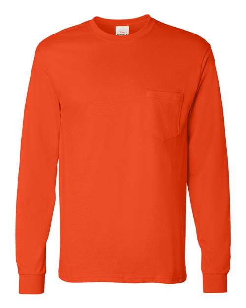 Men's Authentic Long Sleeve Pocket T-Shirt - Orange Front