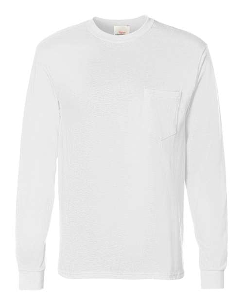 Men's Authentic Long Sleeve Pocket T-Shirt - White Front