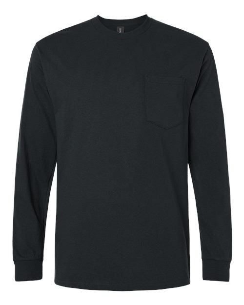 Gildan Unisex Ultra Cotton® Long Sleeve Pocket T-Shirt - Black Front
