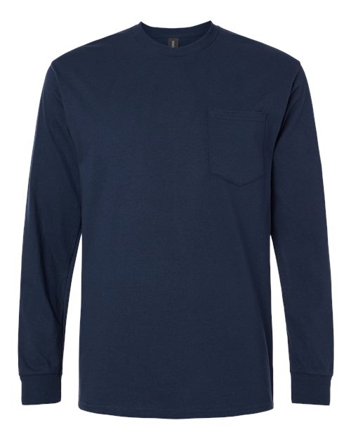 Gildan Unisex Ultra Cotton® Long Sleeve Pocket T-Shirt - Navy Front