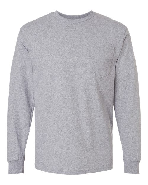 Gildan Unisex Ultra Cotton® Long Sleeve Pocket T-Shirt - Sport Grey Front