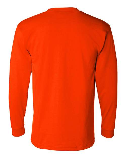 Unisex USA-Made 50/50 Long Sleeve Pocket T-Shirt - Safety Orange Back