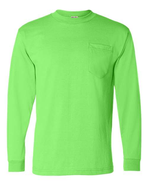 Unisex USA-Made 50/50 Long Sleeve Pocket T-Shirt - Safety Green Front
