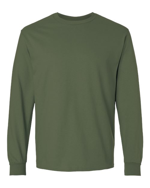 Gildan Unisex Ultra Cotton® Long Sleeve T-Shirt - Military Green Front