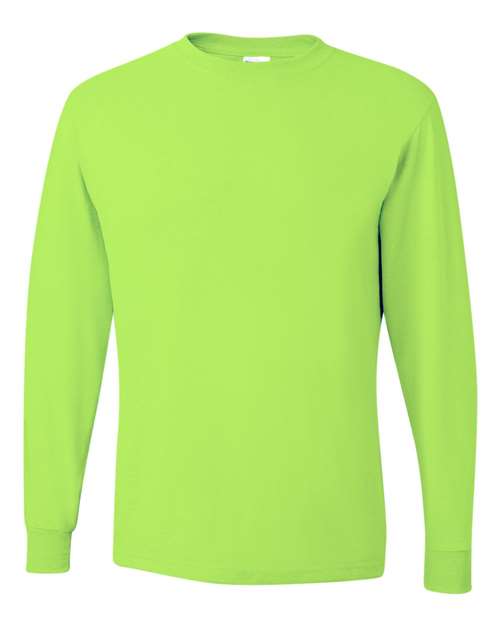 Unisex Dri-Power® Long Sleeve 50/50 T-Shirt - Safety Green Front