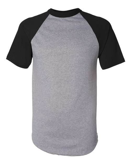 Unisex Raglan Baseball Jersey - Athletic Heather/ Black Front