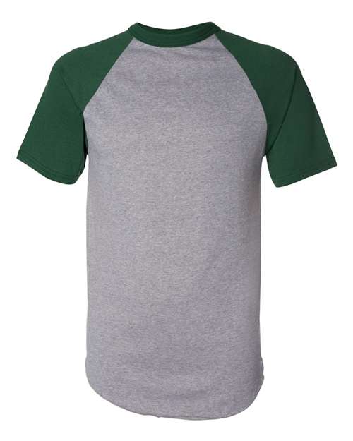 Unisex Raglan Baseball Jersey - Athletic Heather/ Dark Green Front