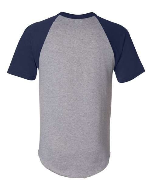 Unisex Raglan Baseball Jersey - Athletic Heather/ Navy Back