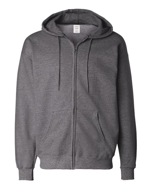 Unisex Ultimate Cotton® Full-Zip Hooded Sweatshirt - Charcoal Heather Front