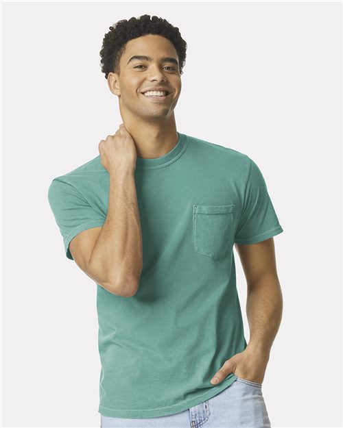 Unisex Garment-Dyed Heavyweight Pocket T-Shirt - Yankey Blue Front
