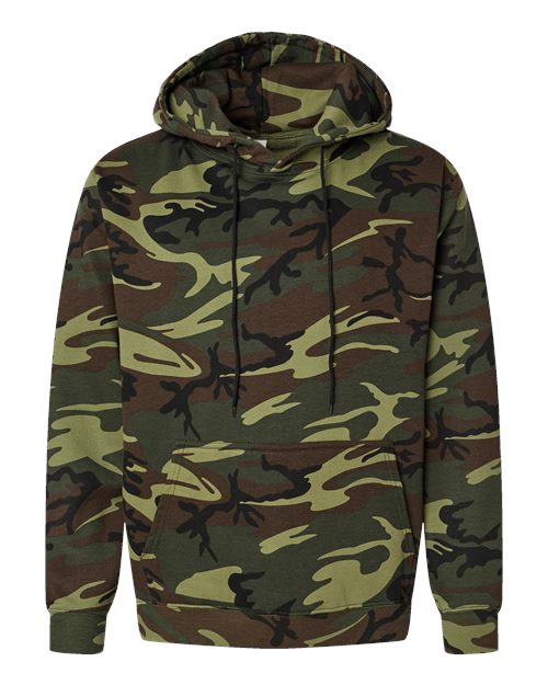 Unisex Camo Fleece Hoodie Sweatshirt - Green Woodland Front