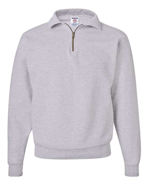 Unisex Super Sweats NuBlend® Quarter-Zip Cadet Collar Sweatshirt - Ash Front