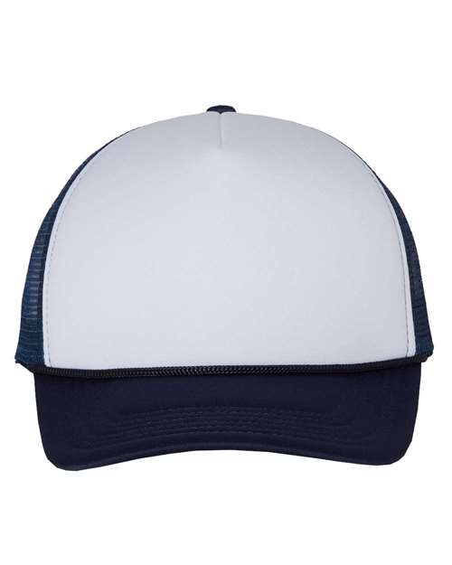 Foam Mesh-Back Trucker Cap - White/ Navy Front