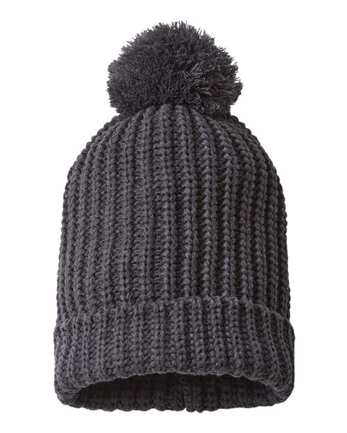 Chunky Cable Beanie - Heather Charcoal Back