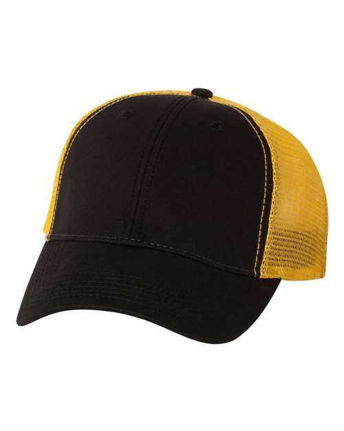 Bio-Washed Trucker Cap - Black/ Gold Front