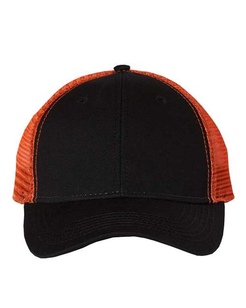 Bio-Washed Trucker Cap - Black/ Orange Front
