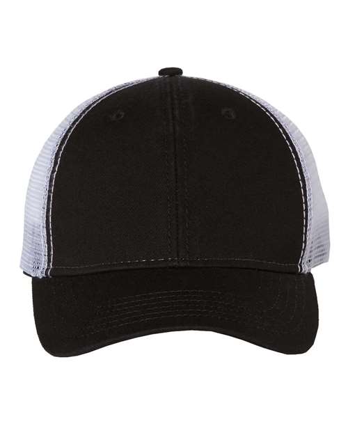 Bio-Washed Trucker Cap - Black/ White Front