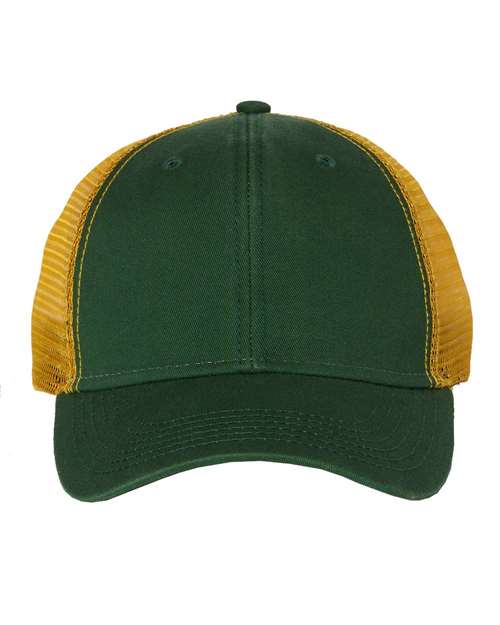 Bio-Washed Trucker Cap - Dark Green/ Gold Front