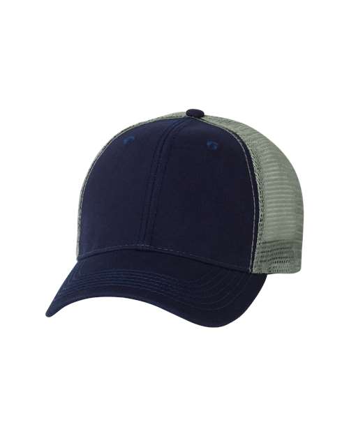 Bio-Washed Trucker Cap - Navy/ Grey Front