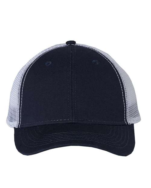 Bio-Washed Trucker Cap - Navy/ White Front