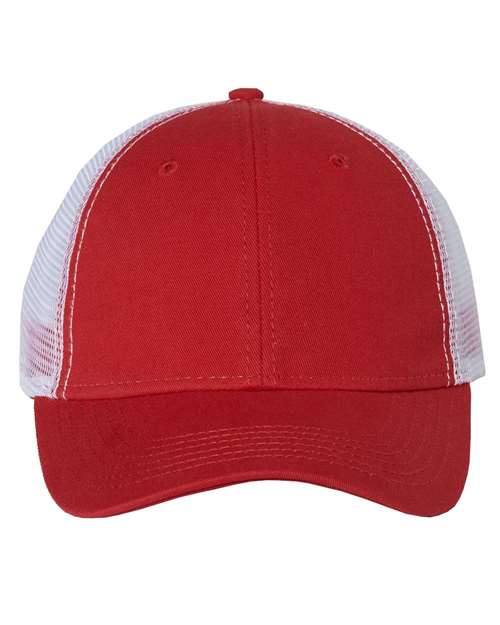 Bio-Washed Trucker Cap - Red/ White Front