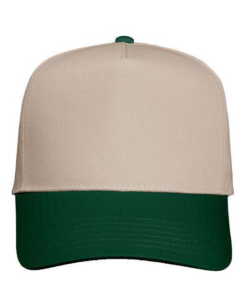 Five-Panel Twill Cap - Khaki/ Forest Green Front