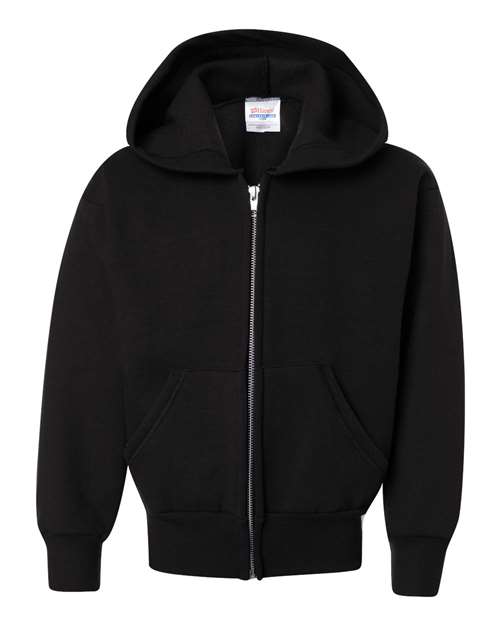 Youth EcoSmart® Full-Zip Hooded Sweatshirt - Black Front