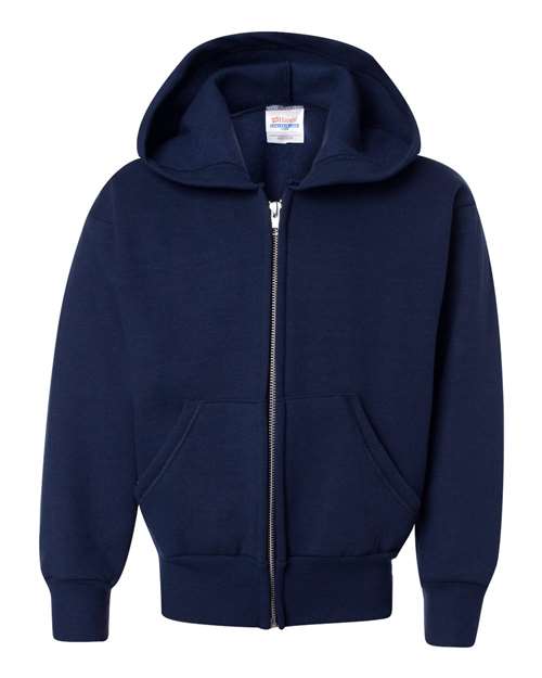 Youth EcoSmart® Full-Zip Hooded Sweatshirt - Navy Front