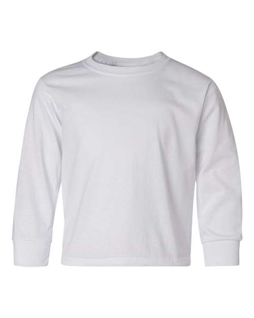 Youth Dri-Power® Long Sleeve 50/50 T-Shirt - White Front